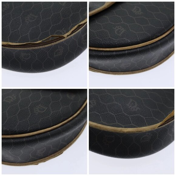 Christian Dior Honeycomb Canvas Shoulder Bag PVC Leather Black Gold Auth - Picture 15 of 15